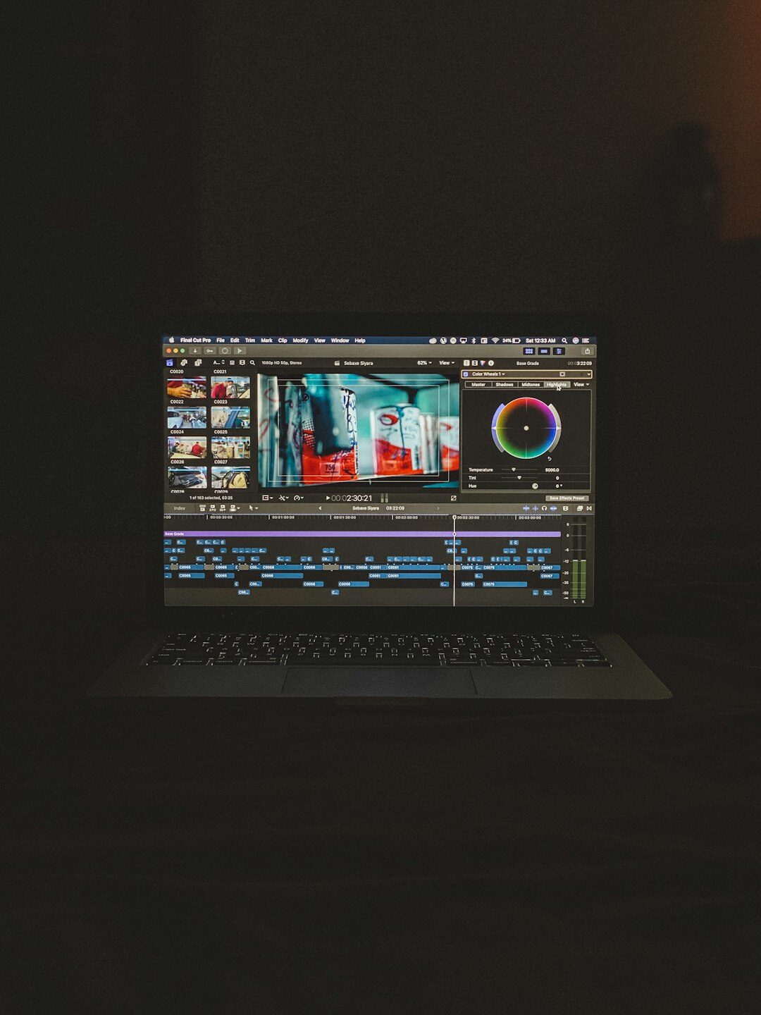 cinematic video editing session